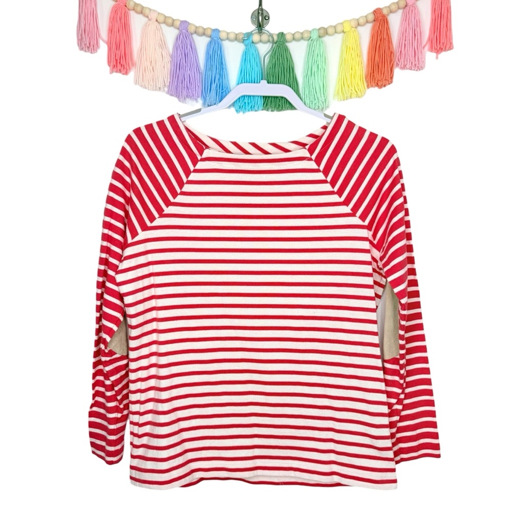 Vineyard Vines Red and White Knitted Striped Patch Sleeve Shirt Size Small